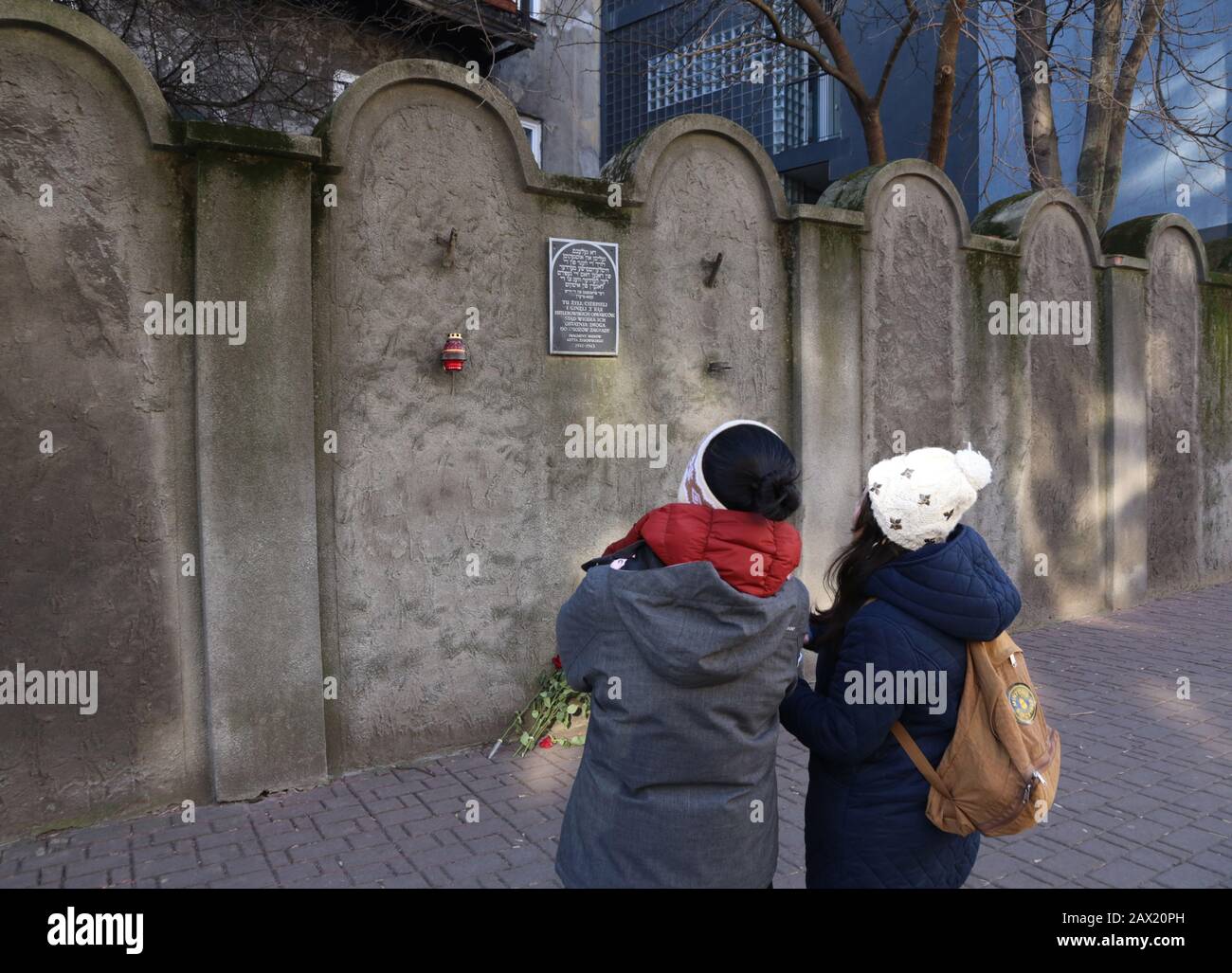Cracow. Krakow. Poland. Former Cracow`s ghetto in Podgorze district. The last remaining section of the original ghetto wall at Lwowska Street. Stock Photo